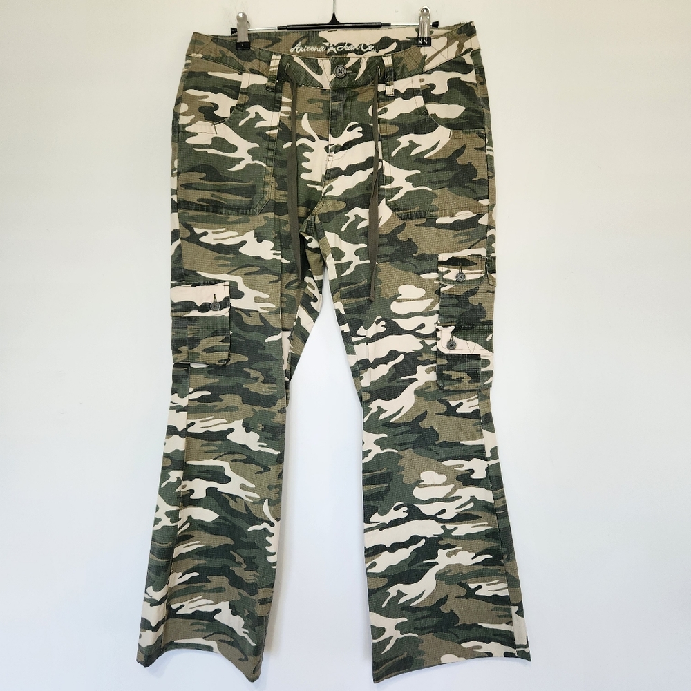 Cargo Camo Drawstring Pants Wide Leg Midrise Gorpcore Y2k size 11 - Picture 2 of 16